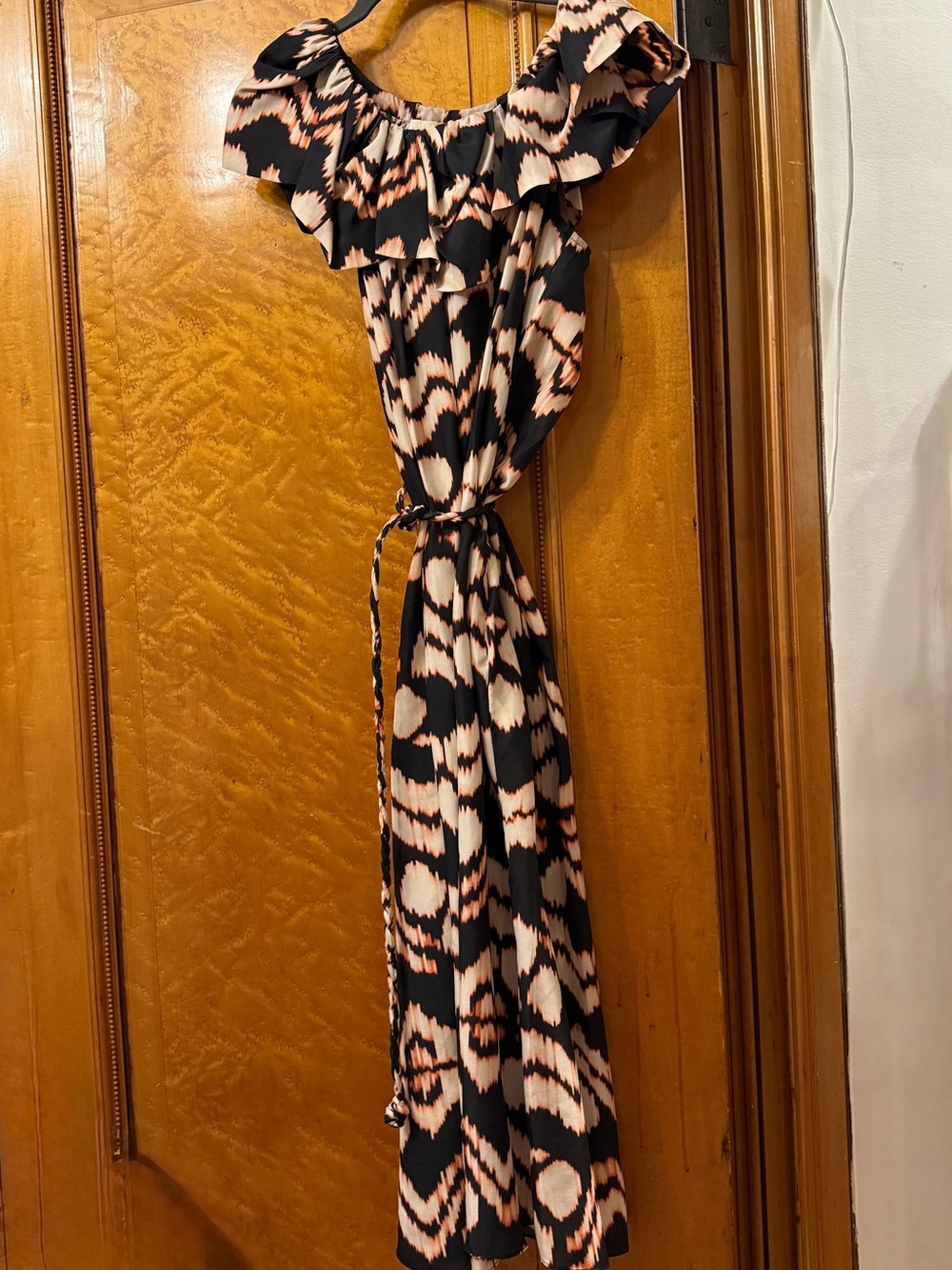 Ulla Johnson Off-Shoulder Black and Cream Patterned Dress